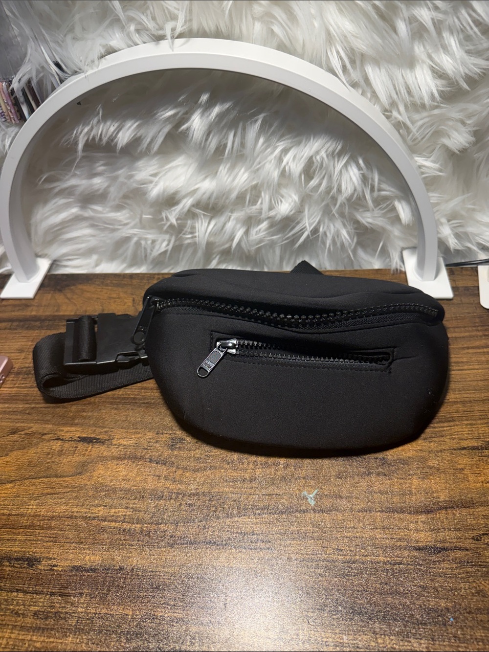 Dagne Dover Black Belt Bag with Front Zipper Pocket